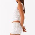 Women Summer O-neck Folds Tank Tops+Shorts Suit Sleeveless Slim Solid Tees Ruched Shorts Beach Style Fashion 2pcs Sets Outfits. 
