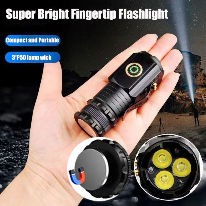 Portable Mini LED Flashlight Powerful Fingertip  Waterproof Hiking Camping Flash Light with Pen Clip and Tail Magnet