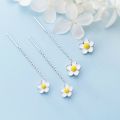 Silver Color Trend Daisy Flower Long Wire Tassel Thread Hanging Earrings For Women Crystal Zircon Piercing Earring Girl Jewelry.