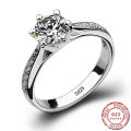 Luxury 925 Sterling Silver Classic Ring for Women Six claw jewelry simple 70ct diamond ring imitation diamond women's ring.