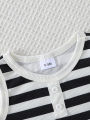 2pcs Summer Baby Boys Girls Black White Striped Ribbed Tank Set, Casual Style, Daily/School Wear, 0-3Y, Breathable Fabric.