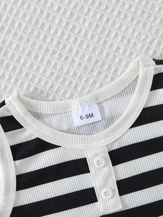 2pcs%20Summer%20Baby%20Boys%20Girls%20Black%20White%20Striped%20Ribbed%20Tank%20Set,%20Casual%20Style,%20Daily/School%20Wear,%200-3Y,%20Breathable%20Fabric%20-%20Image%203