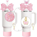 Charm accessories,bow and diamond straw cap for Stanley Cup 40/30 oz accessories with Charm Chain Unlimited for Stanley Tumbler. 