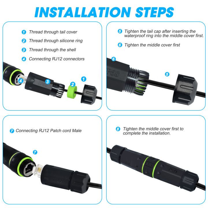 Waterproof Rj12 RJ11 RJ12 Telephone FEMALE SOCKET 6P6C Connector With Wire Female Jack ...