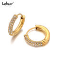 Lokaer Fashion 316L Stainless Steel Rhinestone Hoop Earrings 18K PVD Gold Plated Handmade Daily Jewelry for Women Girls E24216. 