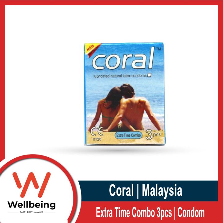 Coral - Extra Time Combo Lubricated Natural Latex Condom For Men | Single Pack - 3pcs | Malaysia