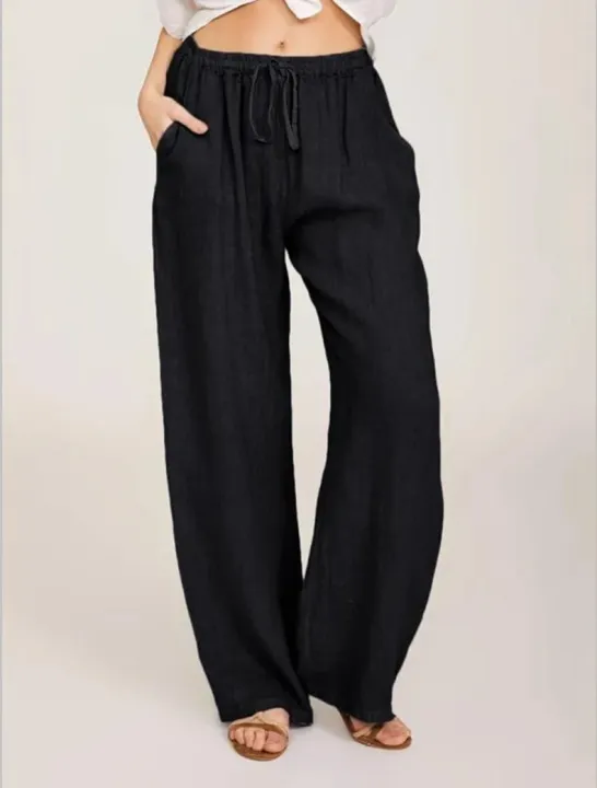Women's%20Cotton%20Linen%20Pants%20Casual%20Loose%20Solid%20Elastic%20Waist%20Pocket%20Straight%20Trousers%20Ladies%20Oversize%20Wide%20Leg%20Pant%20Streetwear%20-%20Image%202