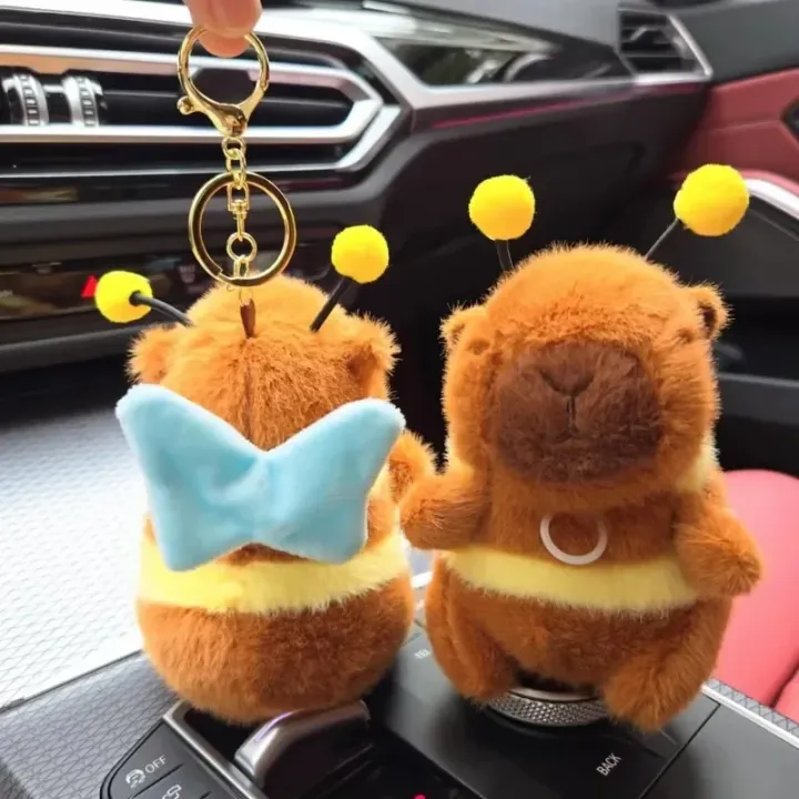 Brown Soft Capybara Key Ring Cross Dressing Funny Plush Bee Pendant Fur ...