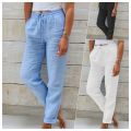 Cotton Linen Summer Pants for Women High Waist Elastic Casual Trousers Streetwear Solid Female Clothes 2026 Loose Pencil Pants.