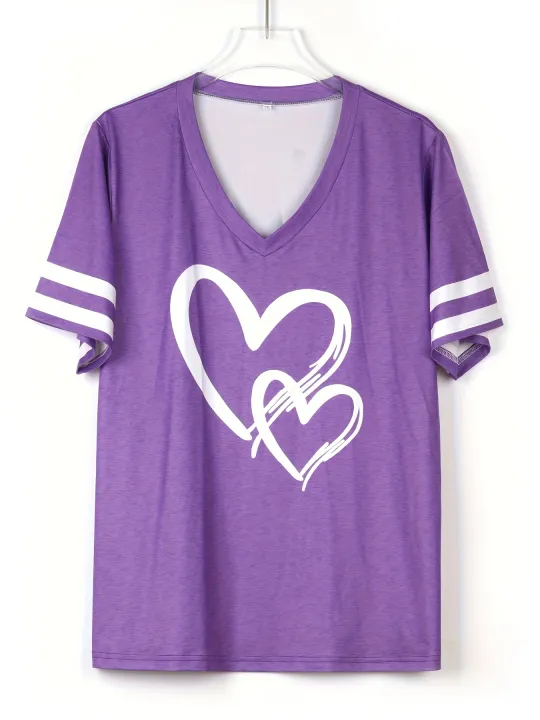 Plus%20Size%20Women%20Casual%20T-shirt%20Love%20Print%20V-Neck%20Short-Sleeved%20Top%20For%20Valentine's%20Day%20Gifts%20-%20Image%202