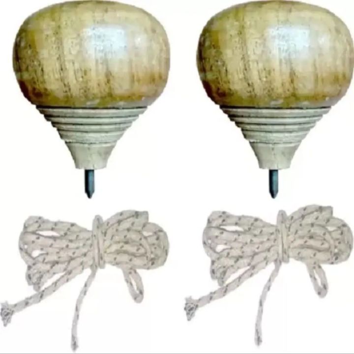 BiKreta- Lattu With Dori Wooden Spinning Ghurung Bhurung Ghurra 2p Set Spinner Laddu