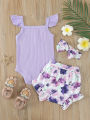 Newborn Cute Baby Girl Clothes Set Sleeveless Bodysuit Butterfly Printed Shorts 3Pcs Summer Clothing Suit Baby Girl Clothes. 
