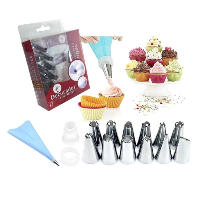 8 Piece Cake Decorating Set Frosting Icing Piping Bag Tips with Steel Nozzles Re-usable & Washable