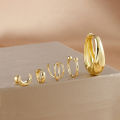 5PCS Stainless Steel Geometry Huggie Hoop Earrings Set For Women Daily Wear Gold Color Zircon Earring Piercing Jewelry Gift.