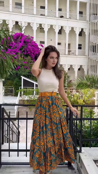 High Waist Boho Floral Maxi Skirt Casual Beach Long Skirt for Woman