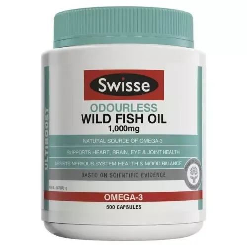 Swisse Ultiboost Odourless Wild Fish Oil 1000mg 500 Capsules Omega 3 fish Oil  Supplement Australia