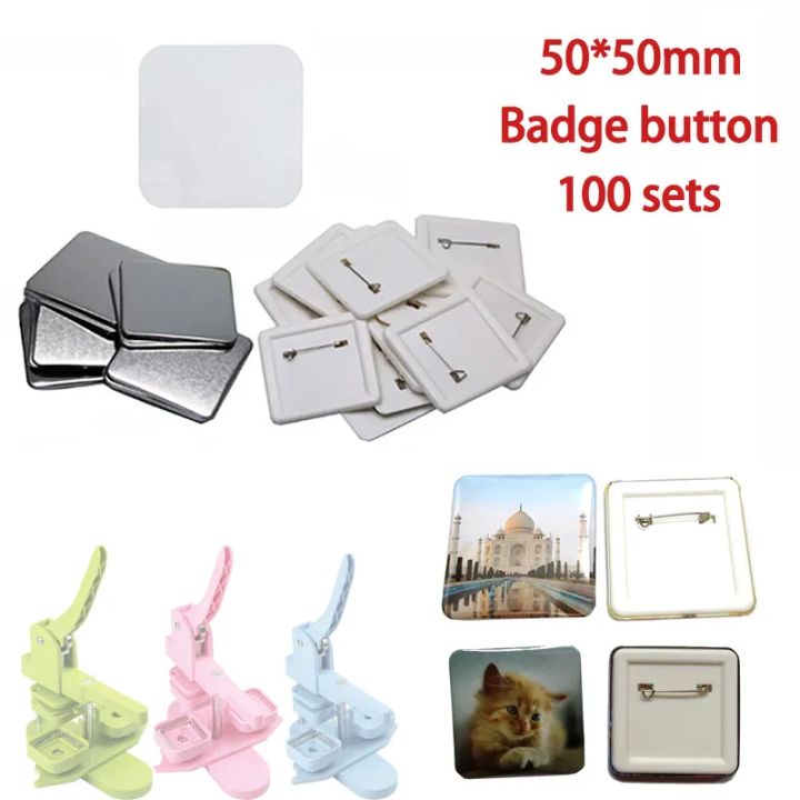 100pcs Square DIY Blank Pin Button Badge Material 50x50mm Badge Button ...