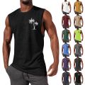 2025 Men'S Muscle Fitness Shirt Sports T-Shirt Gym Training Shirt Summer Casual Vest Tree Print Sleeveless Round Neck. 