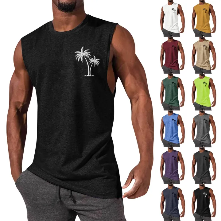 2025%20Men'S%20Muscle%20Fitness%20Shirt%20Sports%20T-Shirt%20Gym%20Training%20Shirt%20Summer%20Casual%20Vest%20Tree%20Print%20Sleeveless%20Round%20Neck%20-%20Image%202