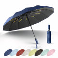 A 12 bone double bone folding automatic umbrella, enlarged umbrella face, thickened umbrella frame, fiberglass 24 bone wind. 