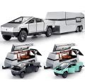 1:32 Teslas Cybertruck Trailer Car MPV VAN Alloy Diecasts Toy Vehicles Metal Toy Car Model Sound and light. 