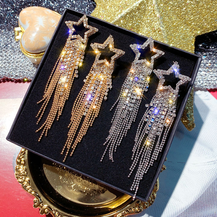 Fashion Star Studs Earrings Luxury Long Tassel Dangle  Statement Accessories for Women Jewelry Wedding Party 