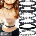 KISMIS 6Pcs/Set Black Lace Chokers Necklace Set Vintage Gothic Punk Elastic Necklace Women'S Jewelry 1Sets. 