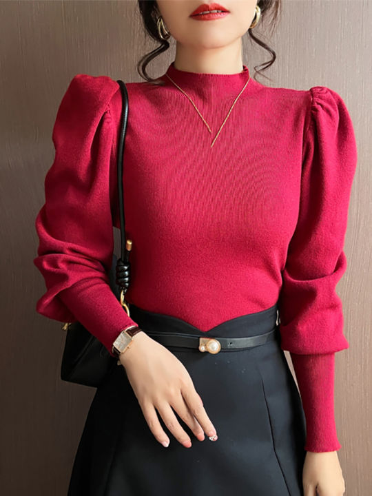 Autumn%20Winter%20Sweater%20Turtleneck%20Slim%20Fit%20Basic%20Pullovers%20Fashion%20Korean%20Knit%20Tops%20Puff%20Sleeve%20Womens%20Sweater%20Stretch%20Jumpers%20-%20Image%203