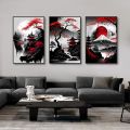 3pcs Vintage Japanese Style Natural Landscape Wall Art Canvas Painting Oriental Black&Red Poster Prints Picture for Home Decor. 