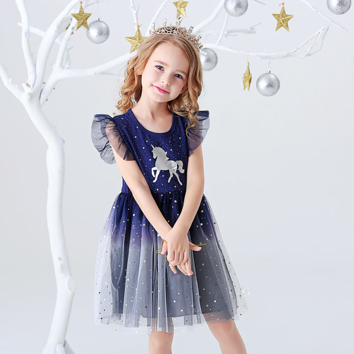 VIKITA%20Girls%20Flare%20Sleeve%20Summer%20Dress%20Kids%20Unicorn%20Print%20Birthday%20Party%20Mesh%20Tulle%20Princess%20Elegant%20Dresses%20Girl%20Gradient%20Dress%20-%20Image%202