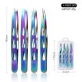 4PCS/Set Stainless Steel Eyebrow Tweezers Oblique Mouth Pointed Tip Beard Tweezers Multifunctional Portable Lash Extension Tool. 