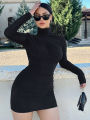 Dulzura Solid Long Sleeve Ruched Mini Dress For Women Bodycon Sexy Streetwear Party Elegant Outfit Birthday Short Dress Evening. 