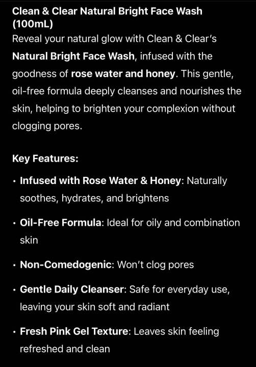 Clean%20&%20Clear%20Natural%20Bright%20Face%20Wash%20100%20ml%20*with%20honey%20beads%20*%20100%25%20Authentic%20*Best%20seller%20*Oil%20free%20&%20dirts%20remover%20*Prevent%20over%20drying%20the%20skin%20*Use%202-3%20drops,%20makes%20foam%20&%20use%20-%20Image%202