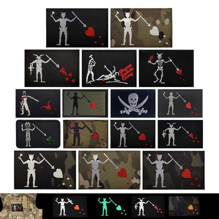 Pirate%20Flag%20Emblem%20Black%20Beard%20Edward%20Teach%20%20Badge%20Fabric%20Applique%20Embroidery%20Hook%20and%20Loop%20Patch%20for%20Armband,Backpack%20-%20Image%202