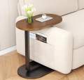 C Shaped Side Table, Modern End Table for Small Spaces, Minimalist Couch Side Tables with Metal Leg, Wood Coffee Table for Sofa and Bed. 