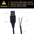 2 Pin 20AWG USB Male Cable Ends 12V 5A Power Pigtail 2 Wire USB A MaleBare Wire End Cable for DIY USB Plug Replacement 0.5M/1M.