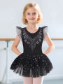 Girls Dance Leotards for Ballet Dress Shiny Tutu Skirted Leotard Gymnastics Bodysuit Ballet Wear Stage Performance Costume.