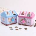 Metal House Shaped Coin Box Cartoon Kids Money Box piggy bank for kids. 