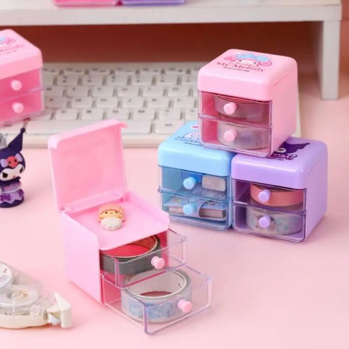 Cute Cartoon Melody Kuromi  Drawer Storage Box Mini Jewelry Finishing Box