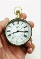 (H).  VTG Brass Eye of Time Per Mare Per Terram By Land Watch
  Brass Table clock Nautical shelf & desk clock. 