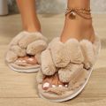 Fashion Cross Strap Fluffy Slippers Women Winter Home Open toed Plush Fur Slippers Woman Flat Heel Keep Warm Cotton Slides Shoes.