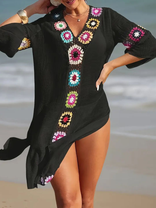 Fashion%20Style%20Hand%20Crochet%20Flower%20Block%20Beachwear%20Cover%20Up%20Beach%20Holiday%20Casual%20See-Through%20Dress%20Breathable%20Sunscreen%20Smock%20-%20Image%204