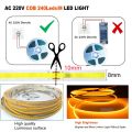 10-1m Multicolour COB LED Strip Light 220V Flexible Tape Light Smart IC No Need Driver High Bright 240 LEDs Linear Lighting RA95. 