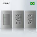 Eiomr High Quality Brazil Standard Socket with USB Charging Port,Grey 118*75mm,Light Switch 20A Wall Outlet for Bedroom Office. 