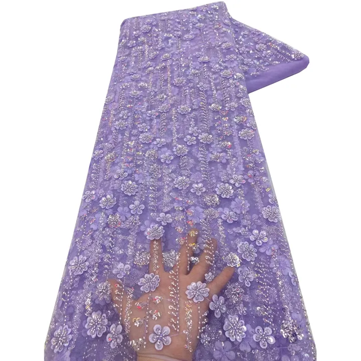 2026%20Net%20Lace%20Fabrics%20With%20Sequins%20For%20Evening%20Dresses%20Latest%20French%20Beaded%20Tulle%20Lace%20Fabric%20High%20Quality%20African%20-%20Image%207