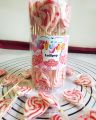 heart shaped strawberry flavored red and white swirl lollipop candy 25pc bucket. 