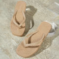 Women's Summer Beach Vacation Square-Toe Comfortable Open-Toe Waterproof Non-Slip Flat Flip-Flops, Casual Home-Style Flip-Flops. 