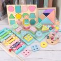 Hot Kids Montessori Wooden Toys Macaron Blocks Learning Toy Baby Music Rattles Graphic Colorful Wooden Blocks Educational Toy. 