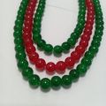 8Mm Green And Red Marble Beads 3 Layer Necklace. 