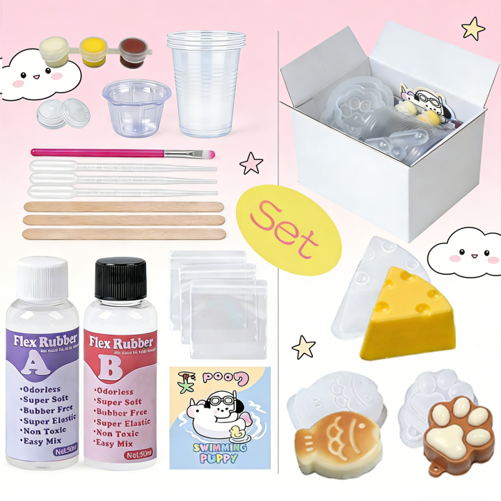 DIY Taba Squishy Kit Set Liquid Gel, Liquid Silicone Squishy Making Kit Perfect Kawaii Taba Squishy Cat Paw Cartoon Characters